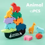 Wooden Balance Blocks Toys For Children Animal Dinosaur Building Stacking High Board Games Wood Montessori Toy Boys Kids Gift - Imagem 9