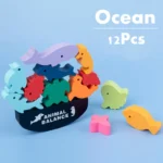 Wooden Balance Blocks Toys For Children Animal Dinosaur Building Stacking High Board Games Wood Montessori Toy Boys Kids Gift - Imagem 7